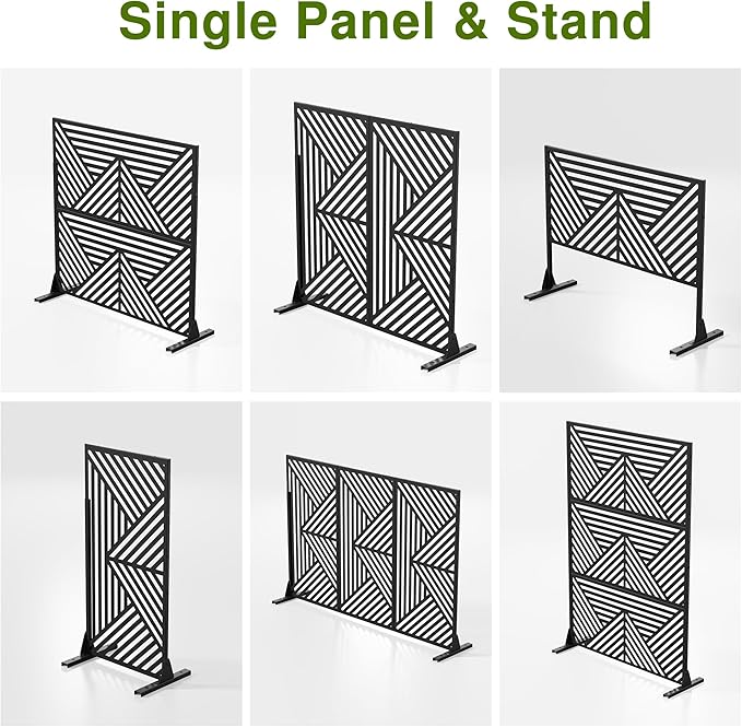 Casaphoria Metal Privacy Screen Outdoor, 72" H x 47" W Freestanding Decorative Privacy Screen for Patio Deck Balcony Garden with Stable Base, Black Zodiac