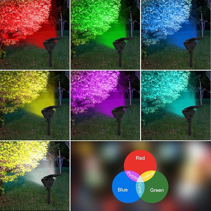 T-SUN Solar Spotlights Outdoor, Color Changing Landscape Lights, Halloween Lights Outdoor IP65 Waterproof Landscape Lighting Auto On/Off for Garden Yard Lawn Pathway, 12-Pack
