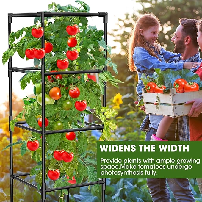 3 Pack Tomato Cages, Square Tomato Plant Stakes Support Cages Trellis for Garden Climbing Vegetables Flowers Fruits,Extra Bold,Black