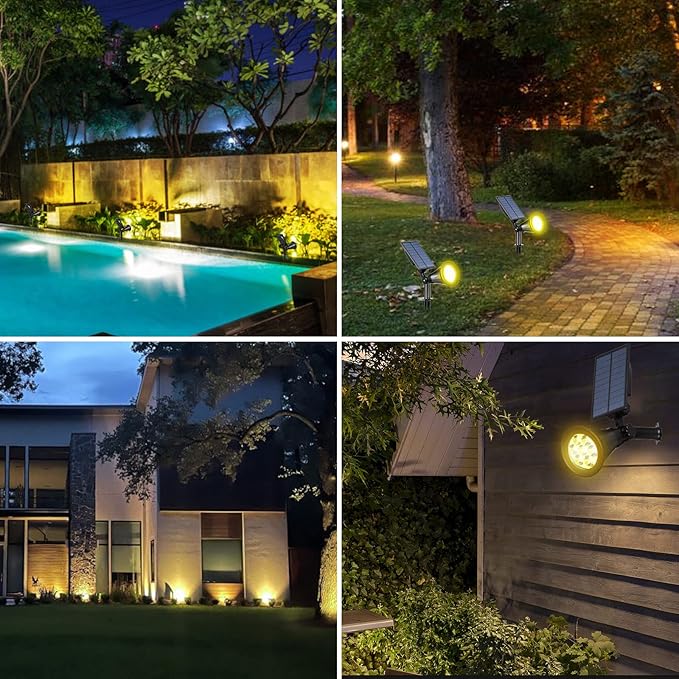 T-SUN Solar Spotlights Outdoor Waterpoof, 7 LED Christmas Solar Lights Outdoor, Auto Turn Off/ON Solar Landscape Spotlights for Tree, Patio, Yard, Garden, Driveway, Pool Area(Warm White- 2 Pack)