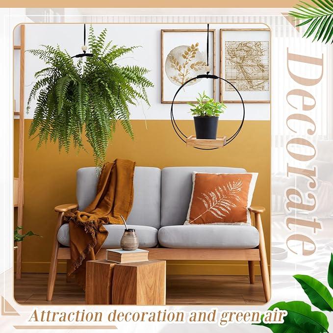 Geelin 4 Pack Plant Hanger with Wood Base Hanging Window Planter Boho Macrame Hanging Potted Plant Holders for Indoor Outdoor Window Wall Ceiling Home Decoration, Pot & Sapling Not Included (Khaki)