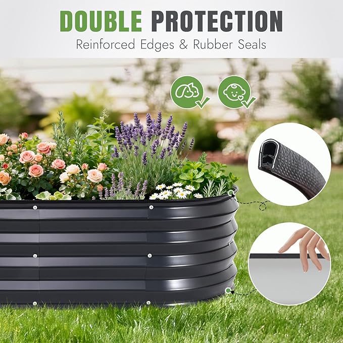 INNO STAGE 3Pcs Galvanized Raised Garden Bed Kit, Outdoor Metal Raised Garden Beds for Vegetables, Rust-Resistant & Easy Assembly, 4x2x1ft Oval Raised beds for Gardening, Flowers, Herbs (CoatedGrey)