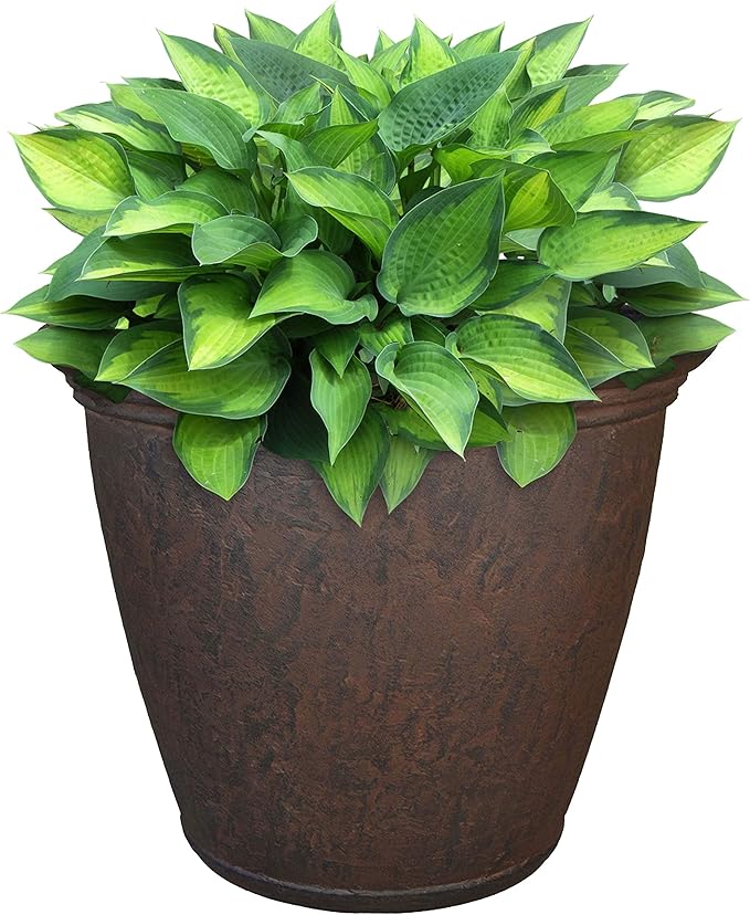 Sunnydaze 15.25-Inch Anjelica Large Plastic Pot for Plants - Outdoor Double-Walled Large Plastic Planter with Drillable Drainage Holes - Rust