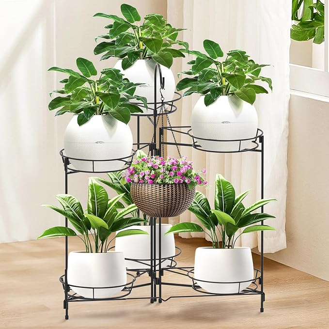 Heavy Duty Metal Plant Stand, Indoor Outdoor Plant Shelf & Rack - 6 Tiers 7 Pots, Plant Holder for Plants/Flowers/Planters, for Living Room Home Corner Patio & Garden