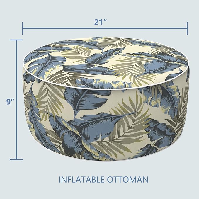 LVTXIII Inflatable Stool Ottoman Footrest with Handle, Decorative Fade-Resistant Foot Stool, Indoor or Outdoor Pouf for Home Garden and Camping Use, D21 x W 21 x H9, ‌Lush Palm Blue