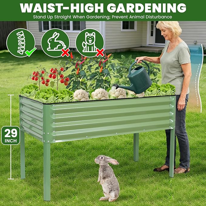 G GOOD GAIN Elevated Raised Garden Bed 2' x 4'- Galvanized Metal Planter Boxes with Legs, Outdoor Planters for Backyard/Patio/Balcony, with Drainage Holes for Vegetables, Flowers, Herbs, Green
