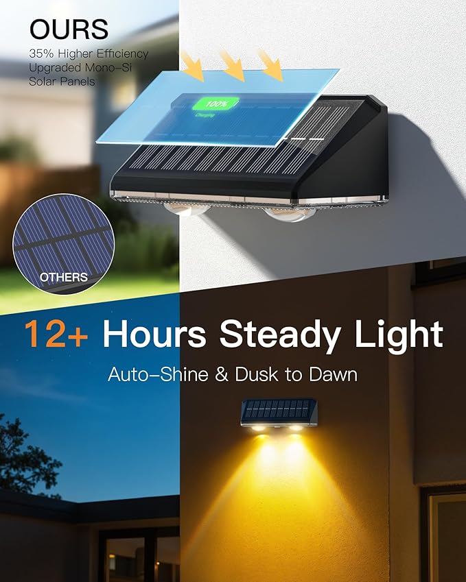 Solar Fence Lights Outdoor, 12 Pack IP65 Waterproof Fence Lights Solar Powered with Ultra-Bright LED Lens, 9 Color Modes, 12+ Hours Steady Glow for Deck/Backyard/Patio/Pool/Wall - Black