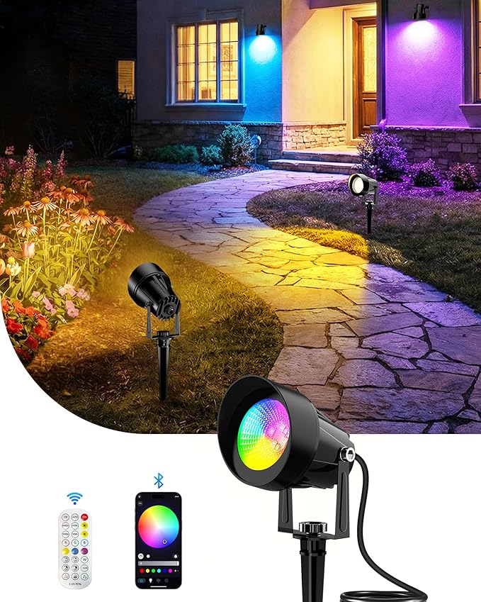 CORESLUX Smart RGBW Spot Lights Outdoor, Color Changing Warm White Landscape Lights with APP and Remote Control, Spotlight Waterproof for Garden Yard Patio Landscape, 1 Pack