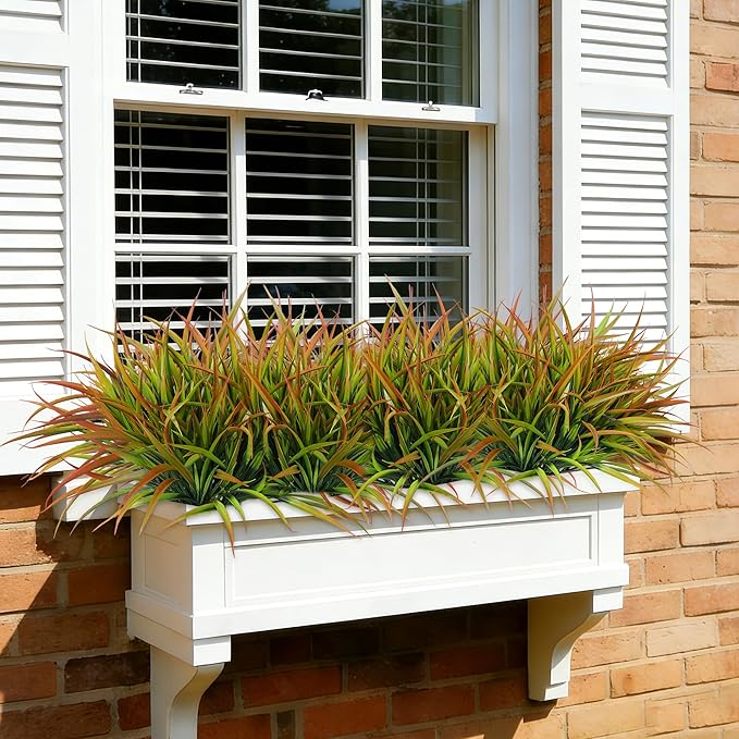 Ivydale 12Pcs Artificial Plants Outdoor Fake Plastic Grass Spring Decor UV Resistant Faux Greenery Stems Bushes Outside Fake Plants for Planters Patio Porch Window Box Pathway Garden Home Decor Yellow