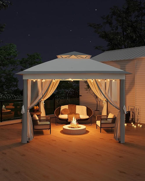 11'x11 Pop-Up Gazebo, Instant Outdoor Canopy Tent with Mosquito Nettings, Durable Steel Frame, Water, and UV Proof, for Patio, Garden, Courtyard, Party (Grey)