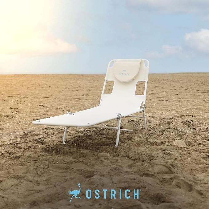 Ostrich 72 by 22 Inch Versatile Chaise Lounge Portable Reclining Lounger, Outdoor Patio, Beach, Lawn, Camping, or Pool Tanning Chair, White
