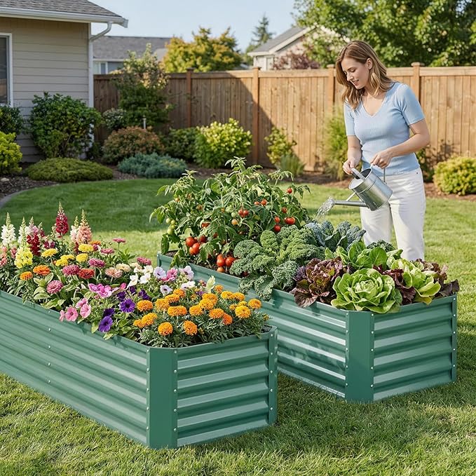 ZORMY 6×2×1.4ft Galvanized Raised Garden Bed Kit, Metal Planter Boxes Outdoor, High Raised Beds for Vegetables, Fruits, and Flowers - LotusGreen