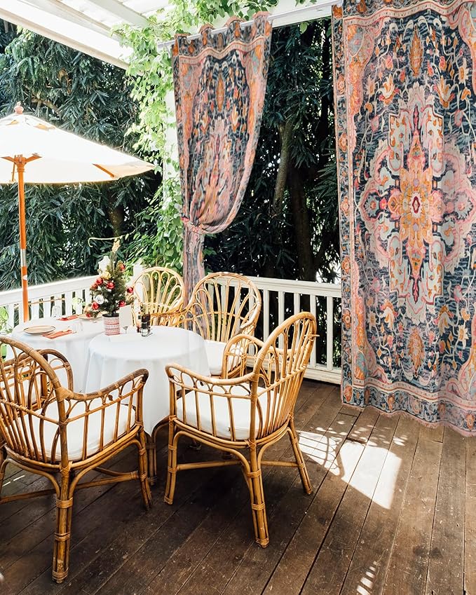 Rustic Boho Outdoor Curtains for Patio Waterproof, Grommet Privacy Curtain Drapes Weatherproof Outside Curtains for Porch GazeboPergola Cabana 2 Panel 54x84inch Ethnic Turkish Floral Geometric