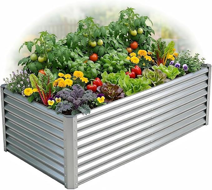 Galvanized Raised Garden Bed Kit Outdoor Patio,6x3x2ft Large Rectangular Metal Planter Boxes,Deep Root Box Planter for Gardening, Vegetables, Flowers, Herbs, 1 Pack, Silver