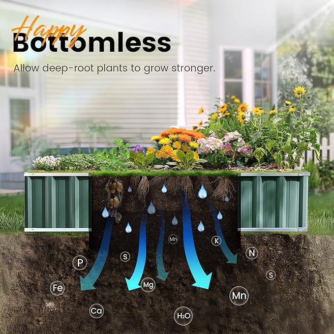 KING BIRD Raised Garden Bed 68" x 36" x 12" (2 Packs) Galvanized Steel Metal Outdoor Planter Kit Box for Vegetables, Flowers, Fruits, and Herbs Green