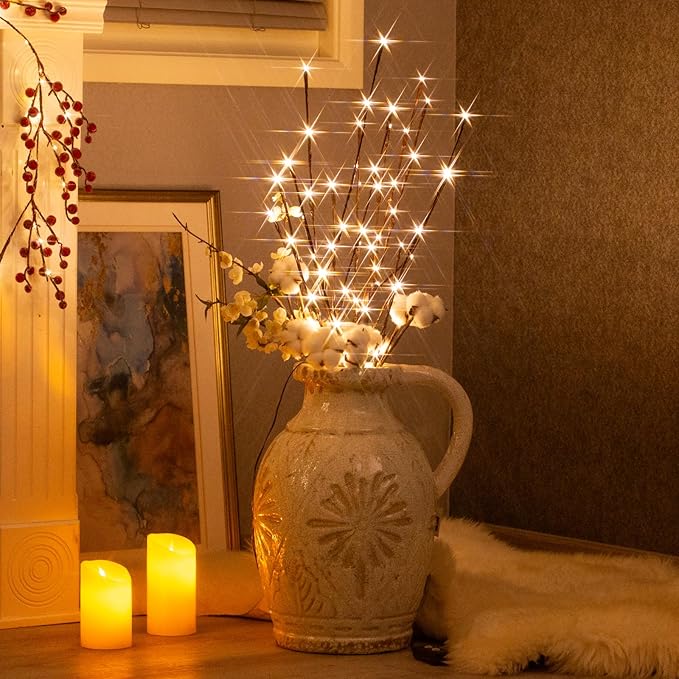 Vanthylit 3PK 30" Brown Lighted Twig Branches Pathway Light 60 LED Warm White Bulbs for Outdoor and Indoor