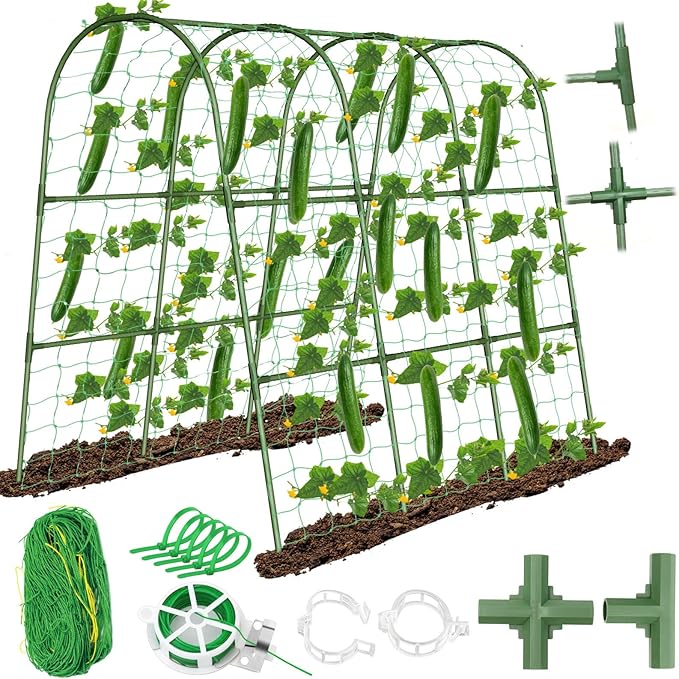 Cucumber Trellis for Raised Bed, Garden Arch Trellis for Climbing Plants Outdoor, Metal Garden Trellis for Spring Vegetables, Cucumber Trellis for Tomato, Bean, Pea, Grape, Plant