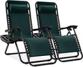 Best Choice Products Set of 2 Adjustable Steel Mesh Zero Gravity Lounge Chair Recliners w/Pillows and Cup Holder Trays - Forest Green