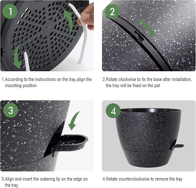 12inch 2Pack Large Self Watering Planters, Plastic Plant Pots with 60oZ Removable Deep Reservoir and Multi Mesh Drainage Holes for Indoor Outdoor Garden Plants and Flowers, Black Speckles