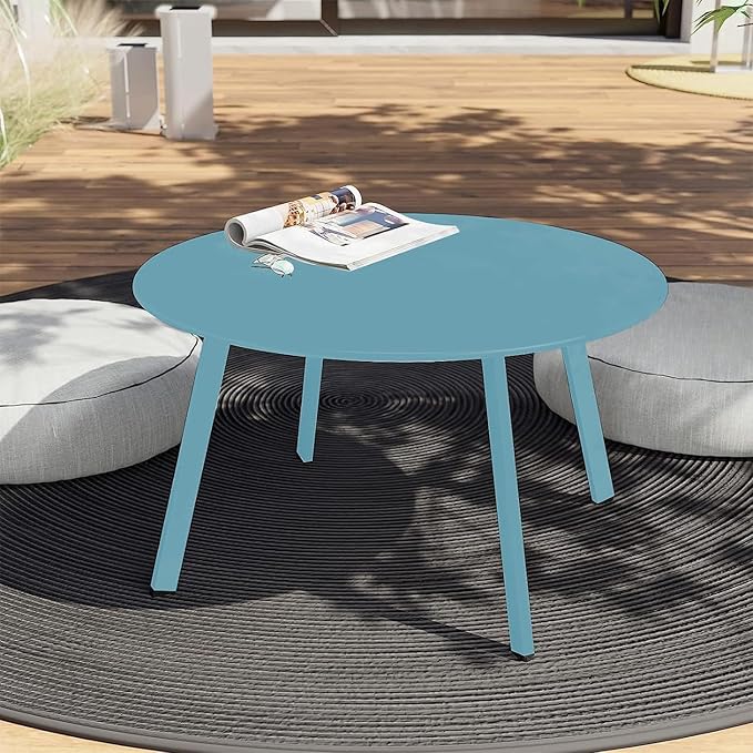 Grand patio Round Coffee Table, Weather Resistant Patio Side Table, Outdoor Round End Table with Square Feet, Great for Backyard, Patio, Deck, Blue