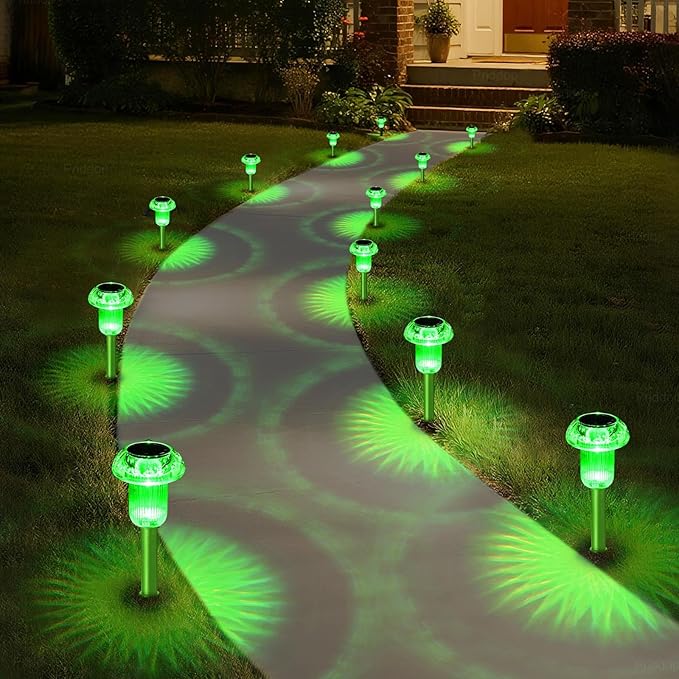St Patricks Day Decorations Solar Lights Outdoor Pathway Waterproof 8 Pack Green LED Green Stake Acrylic Mushroom Decorative Garden Lights for Yard Landscape Patio Outside Decor