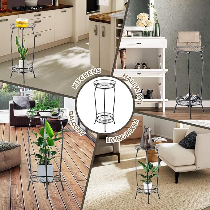 Plant Stand Indoor Outdoor，Tall Black Metal Rustproof Stable Plant Stands，2 Tier 27.1 inch Multiple Plant Rack Holder Rack Flower Pot Stand Heavy Duty Plant Shelf