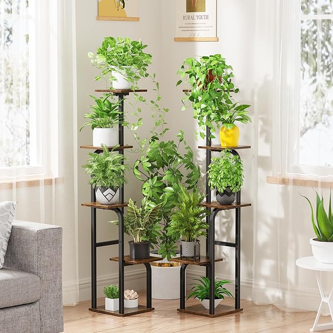 5 Tier Plant Stand Indoor, Plant Shelf for Multiple Plants, Flower Pot Holder Shelf, Planter Display Rack for Patio Garden Balcony Living Room Bedroom Decor, Rustic Brown