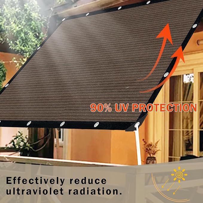 Mocha Sun Shade Cloth,10x12FT Pergola Shade Cover with Reinforced Grommets,90% Shade Fabric Fence Privacy Screen Balcony,Pergola Shade Cover Canopy Patio Garden Backyard Carport Porch Deck