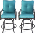 Kozyard Isabella Outdoor Swivel Bar Chairs, Counter Height Patio Bar Stools Set of 2 with Cushioned Seats, All-Weather Metal Bistro Chairs for Backyard Dining (Aqua, with Cushion)