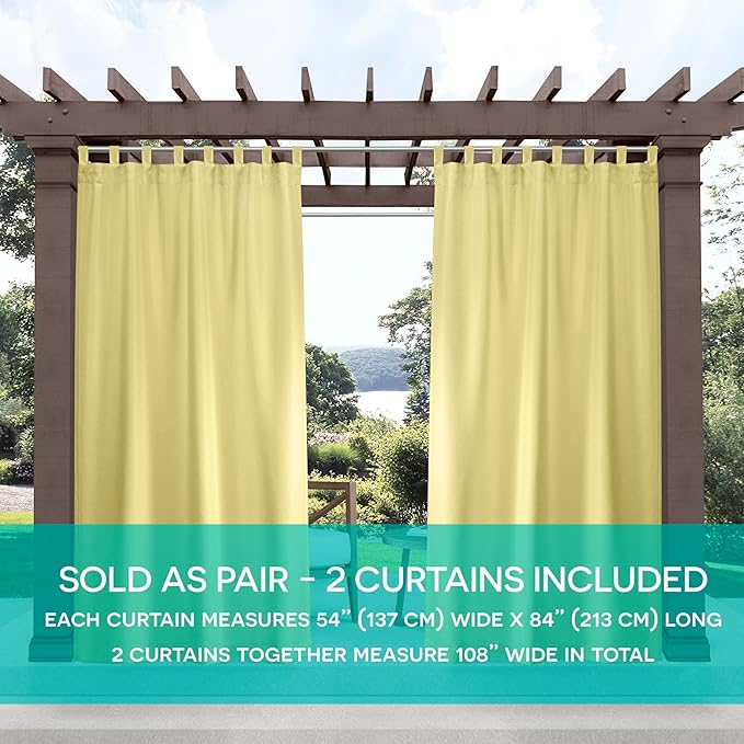 Exclusive Home Cabana Solid Indoor/Outdoor Light Filtering Hook-and-Loop Tab Top Curtain Panel Pair, 54"x144", Sundress