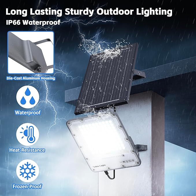 200W Solar Flood Light Outdoor 40000LM 6500K LED Solar Street Light with Remote, IP66 Waterproof Dusk to Dawn Outdoor Security Lighting, 13FT Cable Splitted Solar Powered Lamp for Parking Lot Garage