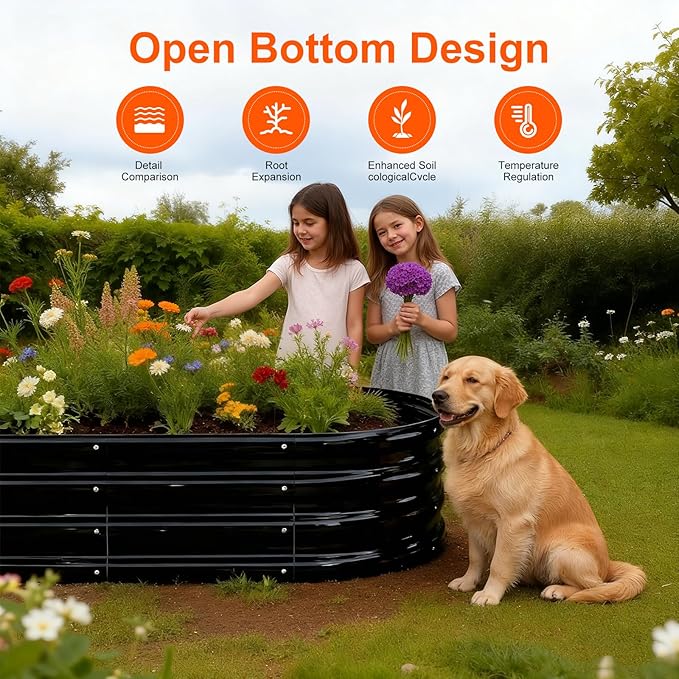Raised Garden Bed Outdoor 2 Sets Oval Large Coating Metal Planter Box with No Heavy Metal for Vegetables, Flowers, Herbs