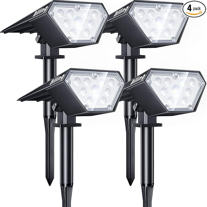 Biling Solar Spot Lights Outdoor, Bright 700 Lumen Solar Lights Outdoor Waterproof IP67 for House Patio Pathway Yard Garden Driveway Pool - White(4 Pack)