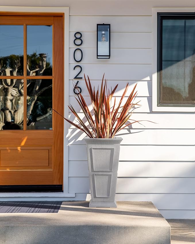 Veradek Fairmont Tall Plastic Planter - Large Outdoor Planter for Front Porch | Crack Resistant All-Weather Use | Classic Estate Design for Tall Plants, Flowers, Trees