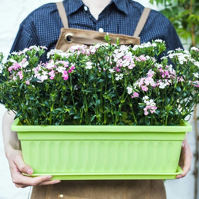 4 Packs 17 Inch Rectangular Window Flower Box Planter with Tray for Balcony, Windowsill, Garden