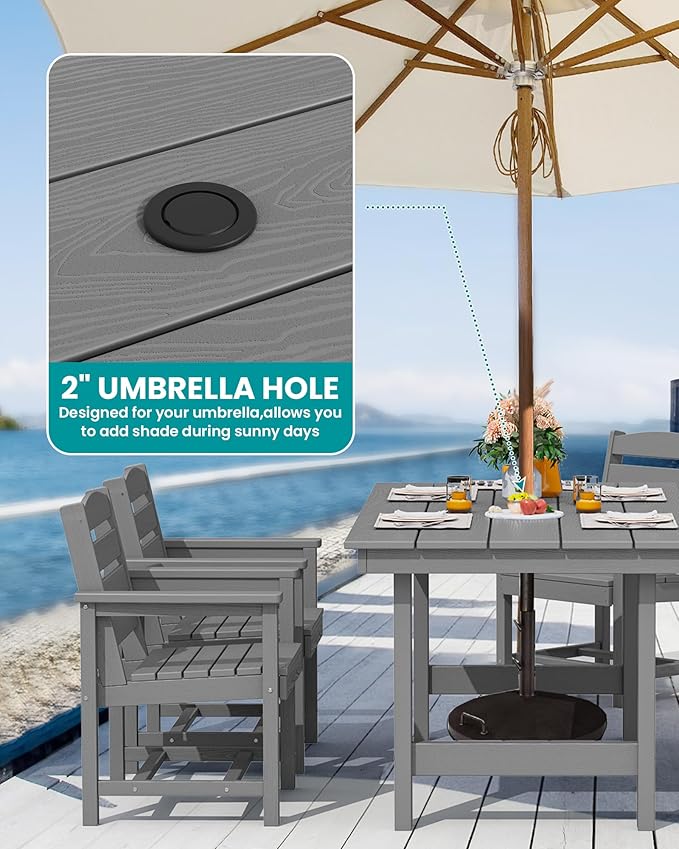 SERWALL Patio Dining Sets for 6 Person, HDPE Dining Set with 6 Armless Chairs, Gray