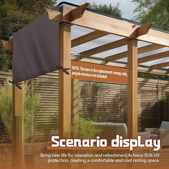 Universal Pergola Replacement Canopy Outdoor Canopy Shade Cover Waterproof Shade Top Cover for Outdoor Patio Porch Backyard(12 x 8 ft,Coffee)
