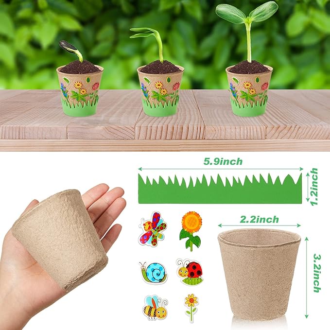 Jecery 30 Sets Garden Paper Craft Kit DIY Foam Flower Pots, Flower Planting and Growing Kit for Spring Summer Early Graduation DIY Crafts