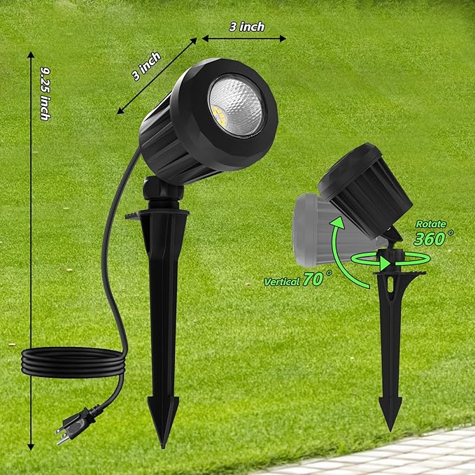 Spotlight Outdoor – 120V Plug-In, 6500K Cool White LED Landscape Lighting with RGB Purple 4 Color Lenses for Yard, Garden, Lawn & Tree Decor on Holidays&Everyday, IP67 Waterproof (1 Pack,Black)