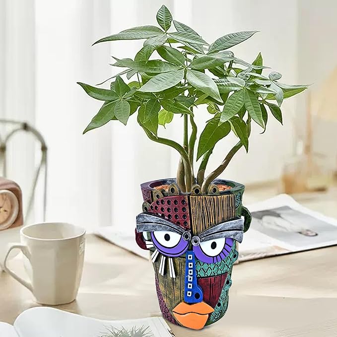 Abstract Face Planter Pots for Plants,Hand-Painted Colorful Flower Pots with Drainage, Indoor Outdoor Garden Decor Gift(Classic,Small)