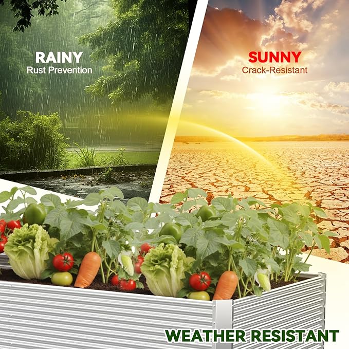 2 Pack Tall 8x4FT Raised Beds for Gardening, Corrugated Galvanized Steel Raised Garden Bed, Outdoor Metal Above Ground Garden Bed for Vegetables and Flowers(Rectangular)
