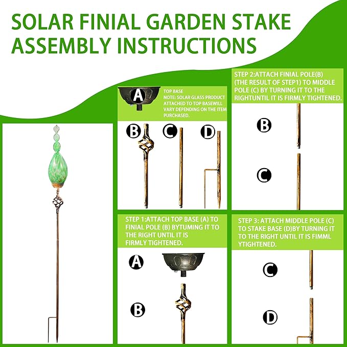 Solar Garden Lights Outdoor, Decorative LED Flame Garden Stakes, Hand Blown Glass and Outdoor Waterproof Glass Stakes (Green)