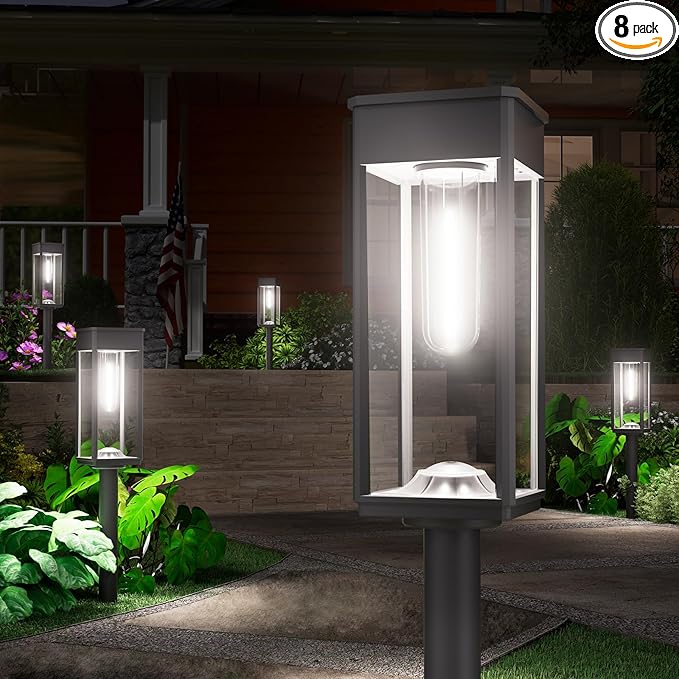 8 Pack Bright Solar Pathway Lights, IP65 Waterproof Outdoor Garden Path Lights, Solar Powered for Yard, Lawn, Walkway, Driveway Landscape Lighting (Cool White)