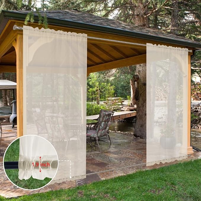 SpaceDresser Waterproof Outdoor Sheer Curtains for Patio - 4 Panels Rod Pocket Indoor Voile Sheer Curtain for Living Room,52W x 108L inch, Ivory