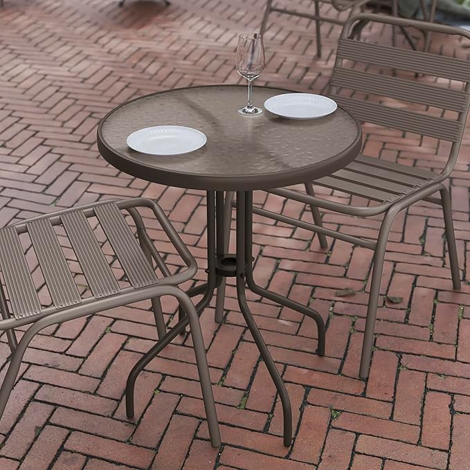Flash Furniture Bellamy 23.75'' Round Tempered Glass Metal Table, Bronze