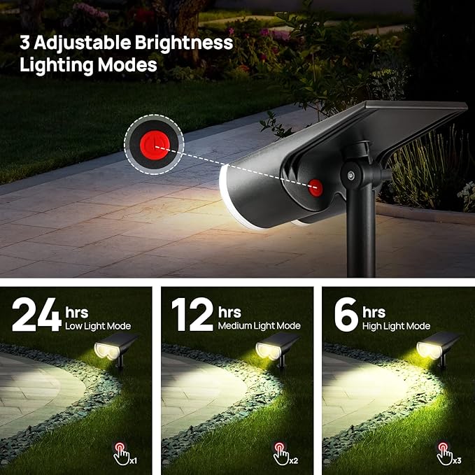Consciot Solar Spot Lights Outdoor, 16 LEDs IP67 Waterproof Auto On/Off Landscape Spotlights, 2-in-1 Adjustable Wall Lights for Garden Yard Pathway, 2 Pack (Warm White)
