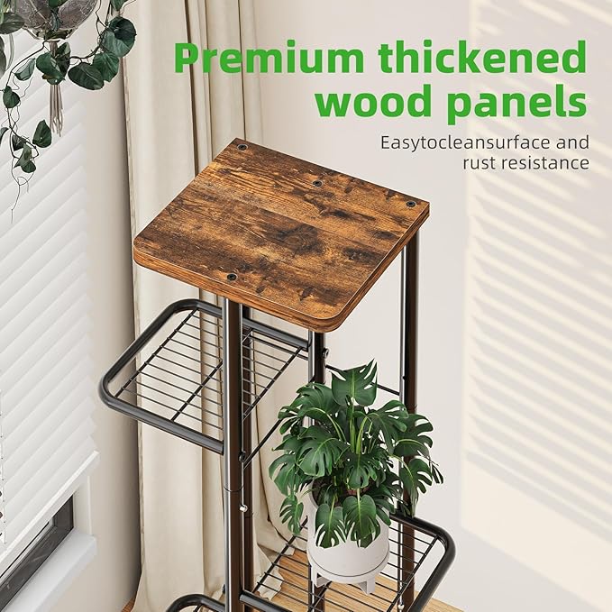 Simple Trending Plant Stand Indoor, Tall 6 Tier Metal Plant Shelf for Multiple Plants, Tiered Flower Pot Stands for Patio Garden Balcony Living Room Bedroom, Brown