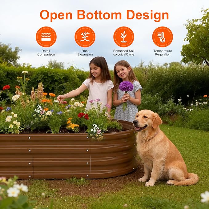 Raised Garden Bed Outdoor 2 Sets Oval Large Coating Metal Planter Box with No Heavy Metal for Vegetables, Flowers, Herbs