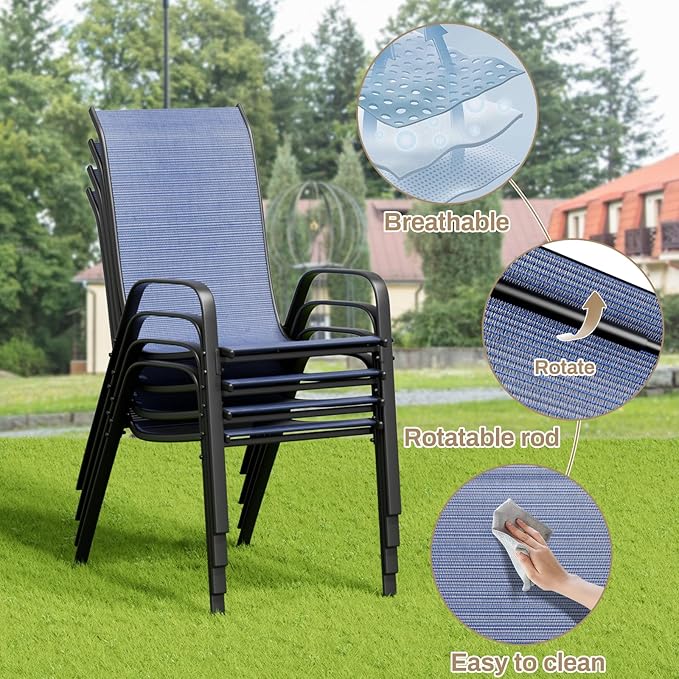 TLSUNNY Patio Dining Set 5 Pieces, All Weather Outdoor Furniture W/30"X 30" Table and 4 Stackable Textilene Chairs, Metal Table and Chairs for Lawn, Garden, Poolside, Backyard (Umbrella not Included)