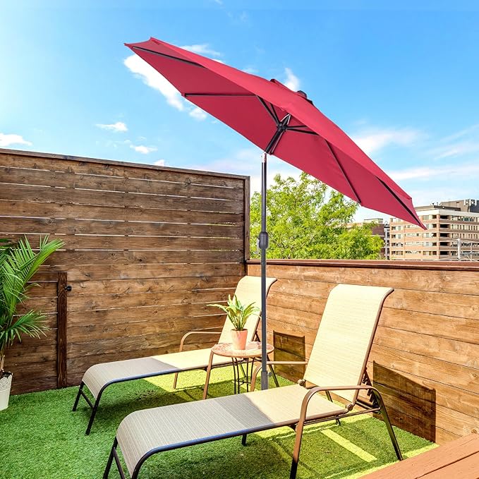 Backyard Expressions 9 ft. Patio Umbrella, Market Table Umbrella w/Tilt and Crank, 8 Ribs